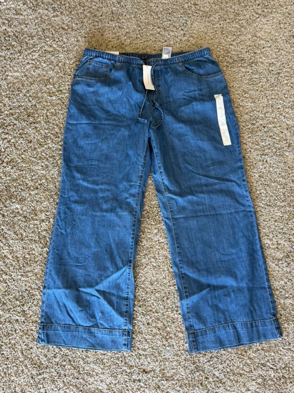NWT Banana Republic Factory Wide Leg Mid Rise Blue Chambray Pants Sz L Petite